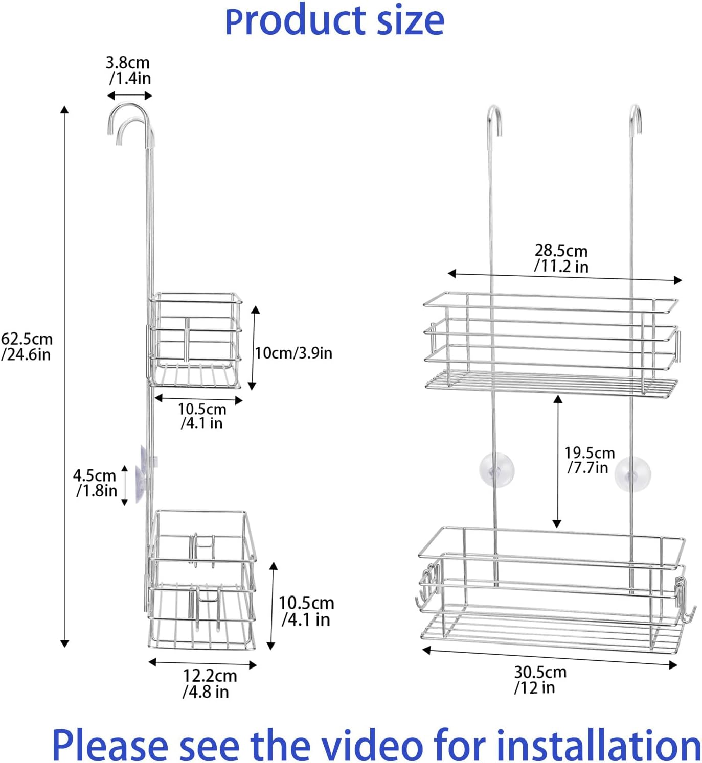 Hanging Shower Rack Shower Caddy with Rotatable Hook bar Over the Door and Can be Hung on the Faucet or Claw Foot, 304 Stainless Steel Rust Proof and Durable (Double-Layer)