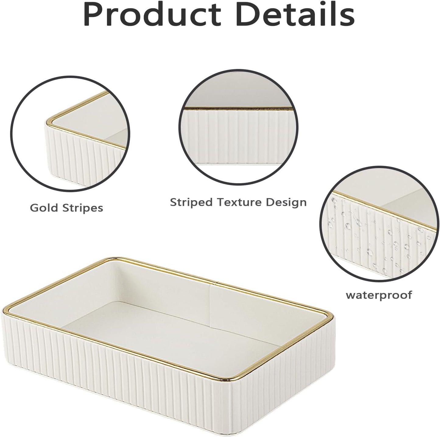 PU Leather Valet Tray,Desk Organizer Tray Nightstand Organizer Trinket Dish Storage Key Bowl Decorative Trays for Phone Wallet Jewelry Watch,Bathroom Bedroom Perfume Vanity Trays,Cream White