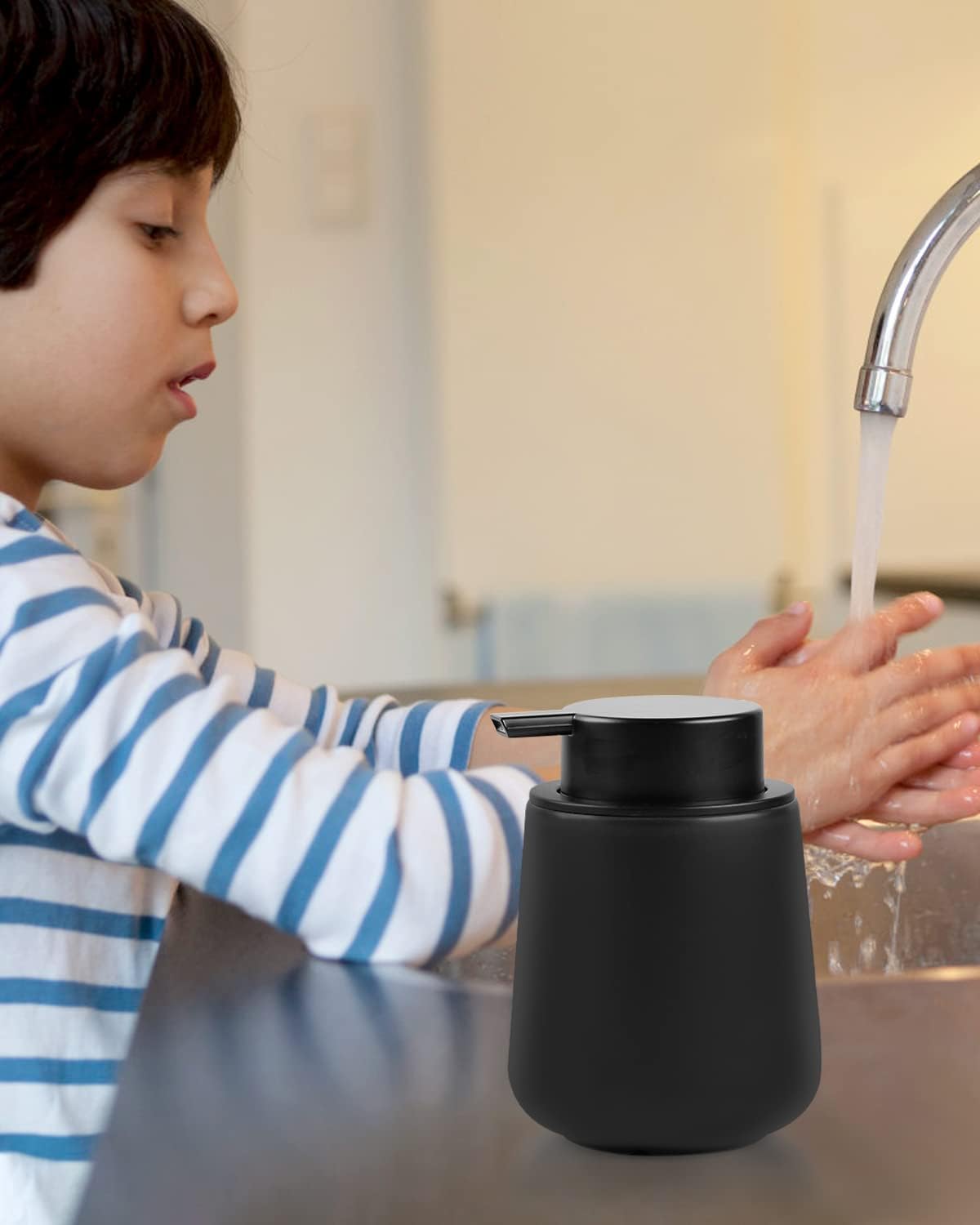 Bosilunlife Black Lotion Dispenser - 12Oz Ceramic Soap Dispenser Bathroom Refillable Liquid Hand Wash Dispenser for Bathroom Kitchen Dish Soap Dispenser with Easy-to-Press Pump