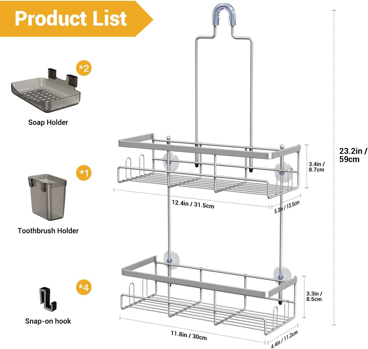 Shower Caddy Hanging Bathroom Organizer: Rustproof Shelf for Inside Shower - No Drilling Racks Over Showerhead - Bath Shelves for Shampoo Soap