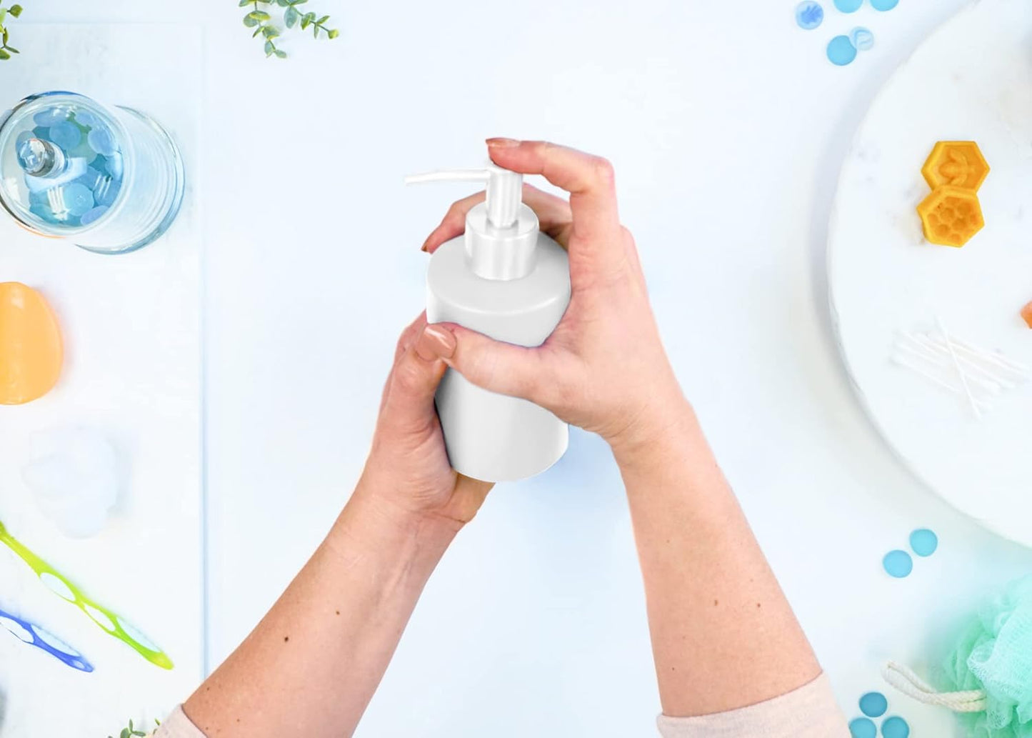 NAT & Jules Chic Modern Rounded 4.5 inch Ceramic Bathroom Accessories Set of 4 - Home Décor & Organization Perfect for Bath or Kitchen Household Essentials, Matte White