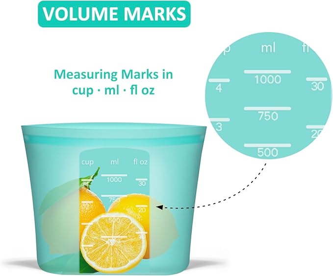 Reusable Sandwich & Snack Bags, 8 Pack 100% Silicone Food Storage Bags Stand Up Zip Lock for Food Container, Freezer Microwave Oven Dishwasher Safe, 4 Small 4 Extra Small, Aqua