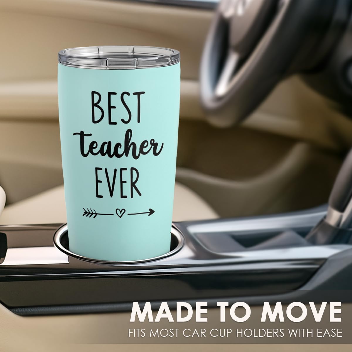 SANDJEST Teacher Tumbler - Best Teacher Ever Travel Coffee Mug Appreciation Gift for Teachers - 20oz Stainless Steel Tumblers Awesome Gifts for Birthday, Christmas, Graduation Day, Back To School