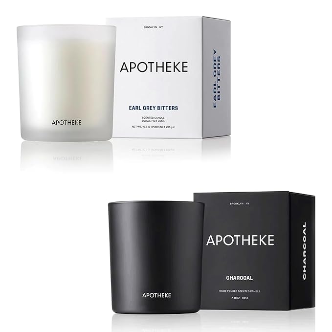 Apotheke Luxury Charcoal & Earl Grey Bitters Scented Candles Bundle - Soy Wax Blend Jar Candle
