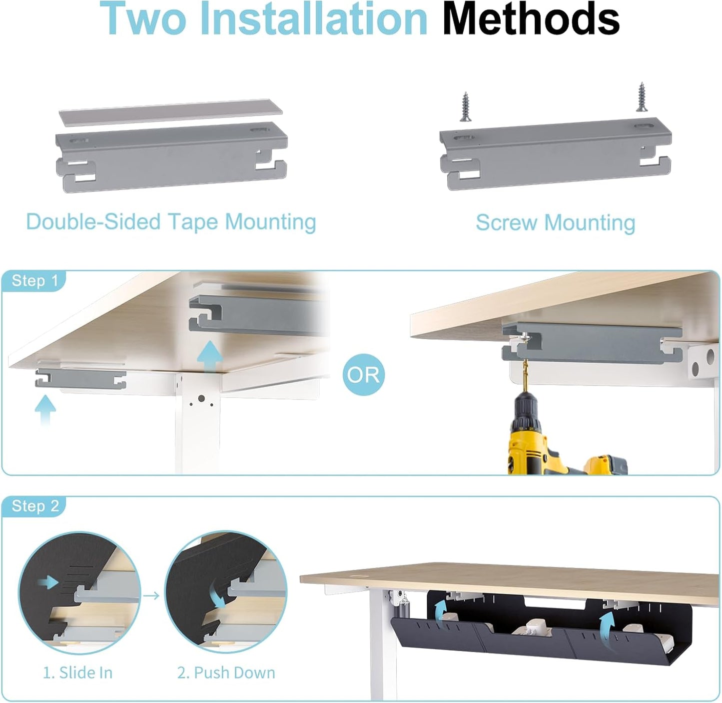 Cable Management for Under Desk,31.5" Standing Desk Cord Management Tray,Upgraded Thickened Felt Cord Organizer Tray for Office, Home, Self-Adhesive Or Bracket Mount Cable Holder,Black