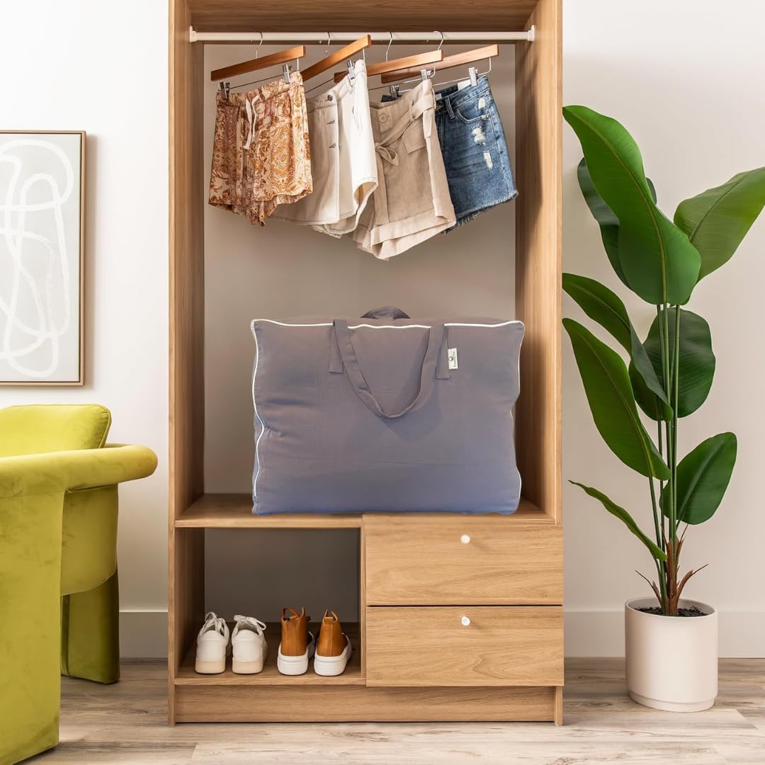 Storage Bag with Handles for Beddings, Comforters, Blankets, Pillows, Linens and Garments | Underbed/WardrobeThick Soft Breathable Closet Organizer Bag (Large (21"X15"X10"), Gray)