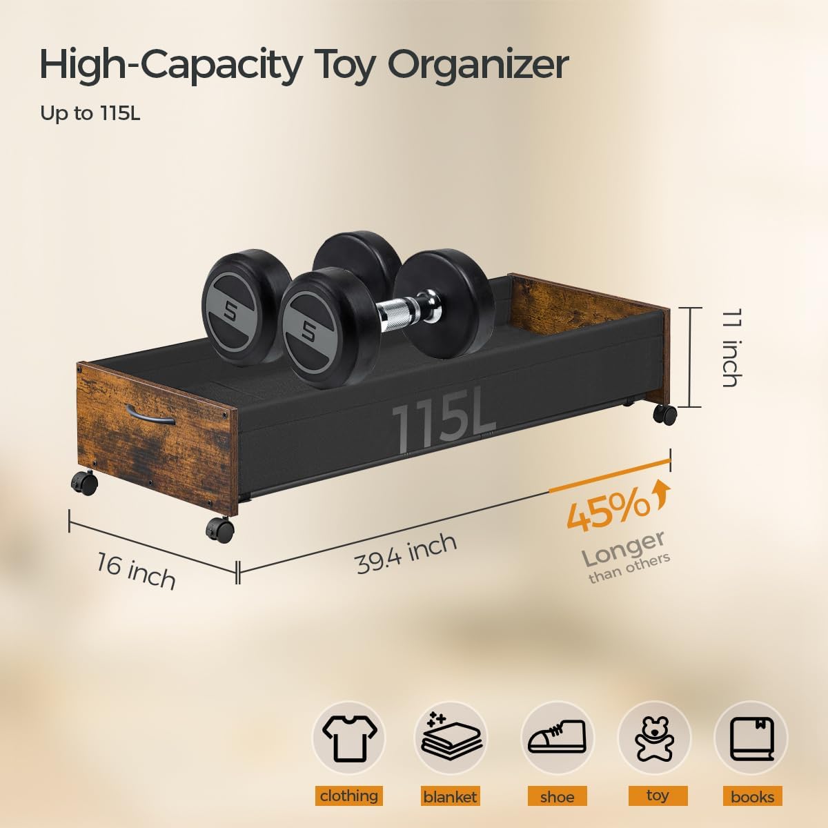 Under Bed Storage with Wheels, XXXXL Larger Under Bed Drawers On Wheels, Wooden Under Bed Shoe Organizer, Storage for Shoes Clothes