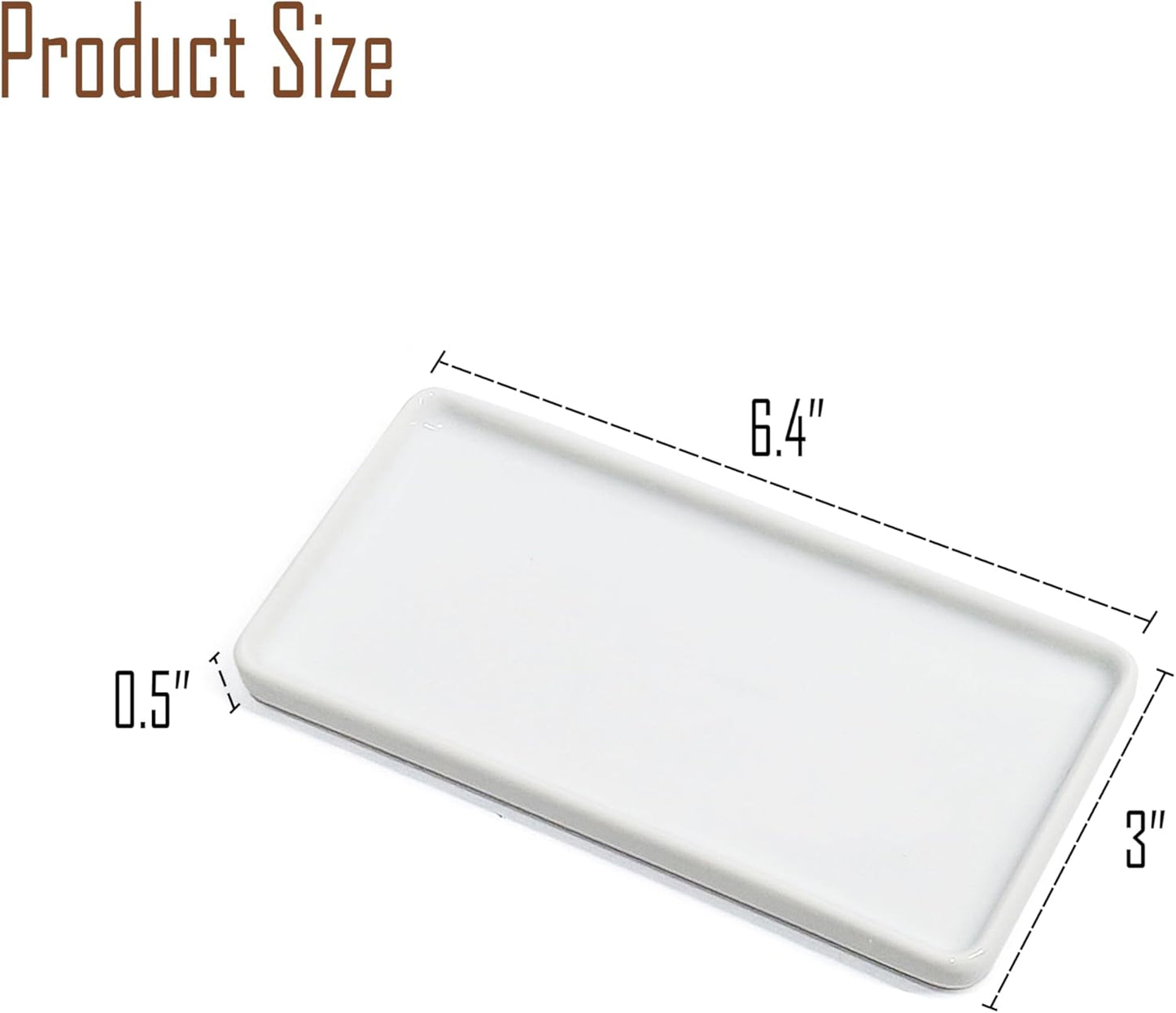 6.4" Porcelain Small Bathroom Tray, Ceramic Countertop and Vanity Tray for Cosmetics, Perfume, Jewelry, Candle - Kitchen Soap Tray for Kitchen Counter (White)