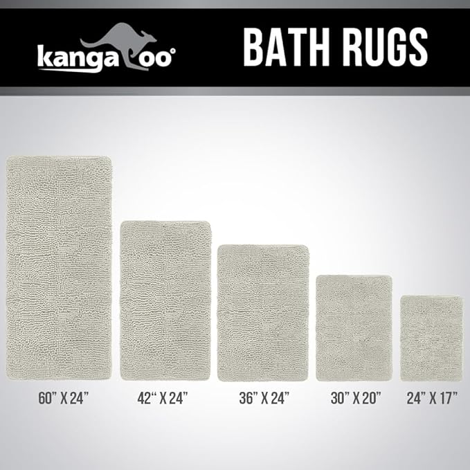 KANGAROO Bathroom Rugs, Chenille Soft Absorbent Bath Rug, Shaggy Shower Mat, Quick Dry Machine Wash Bathmat, Plush Carpet Mats for Tub, Bathtub and Room Home Decor Accessories, 30x20, Cream