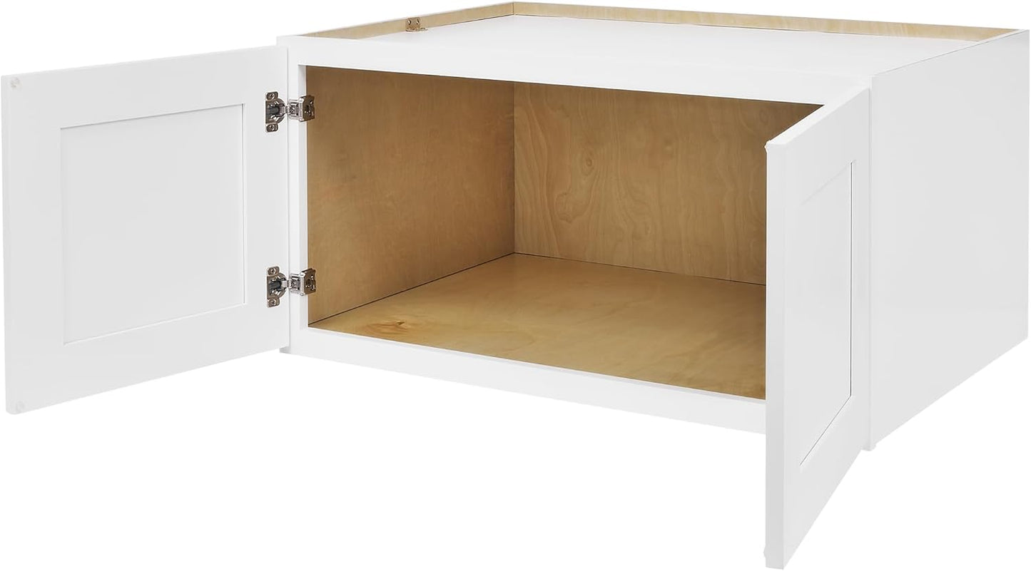 White Shaker Wall Cabinet - Ready to Assemble, Perfect for Kitchen, Laundry, and Bathroom Storage - 33”W x 12”H x 12”D