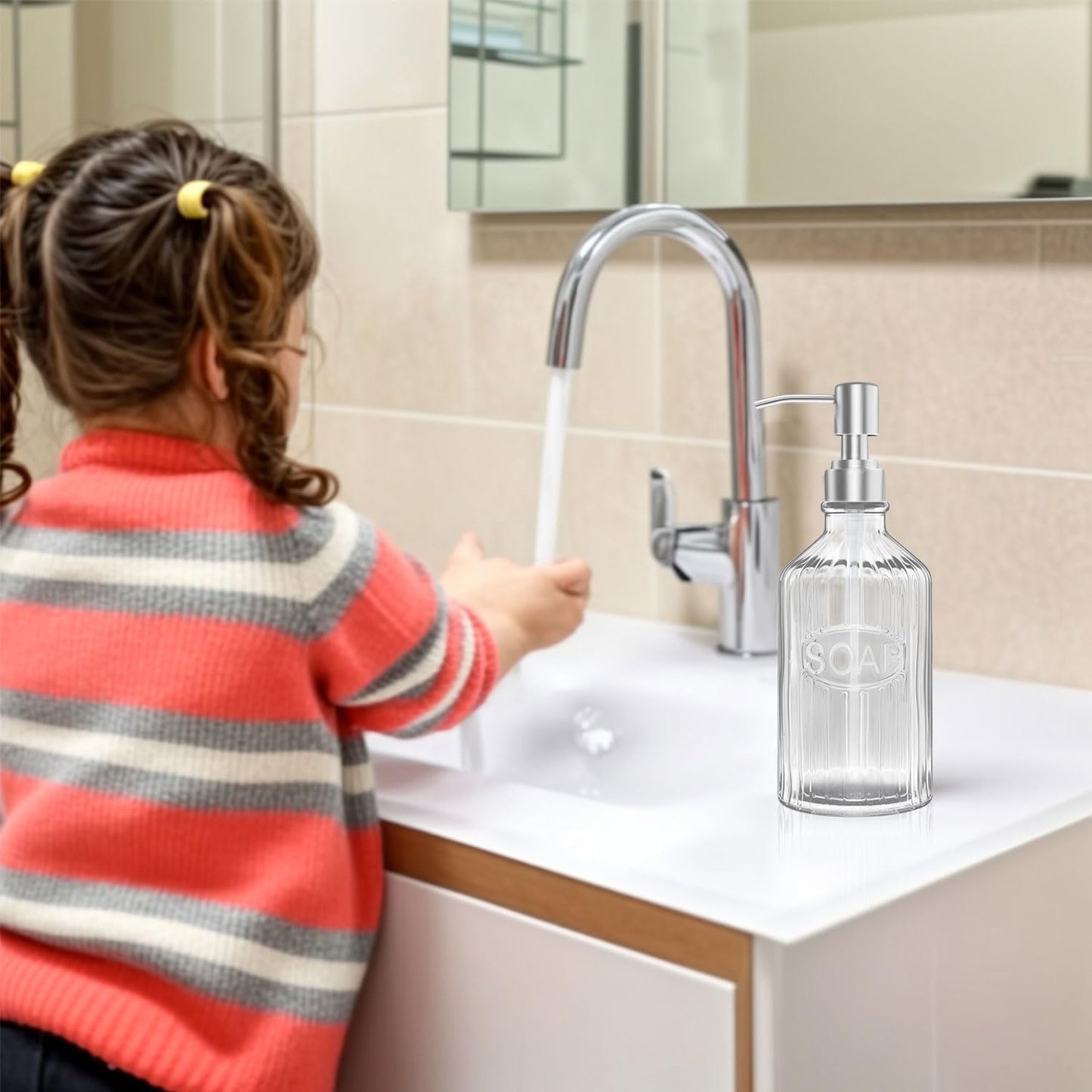 Elegant Glass Soap Dispenser with Rust-Proof Stainless Steel Pump - Refillable for Kitchen & Bathroom(Two Pack)