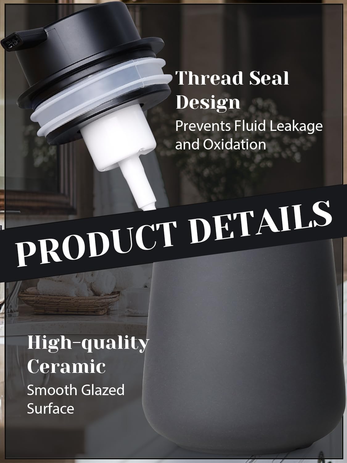 INGOFIN Ceramic Foaming Soap Dispenser - 12oz Foam Hand Soap Dispenser Bathroom, Ceramic Dish Soap Modern Dispenser with Pump for Kitchen, Matte Grey