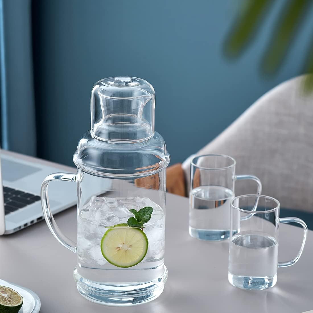 37OZ Glass Pitcher with Lid and Spout, Water Jug, 1000ml Carafe for Hot/Cold Water, Large Iced Tea Pitcher for Coffee, Juice and Homemade Beverage