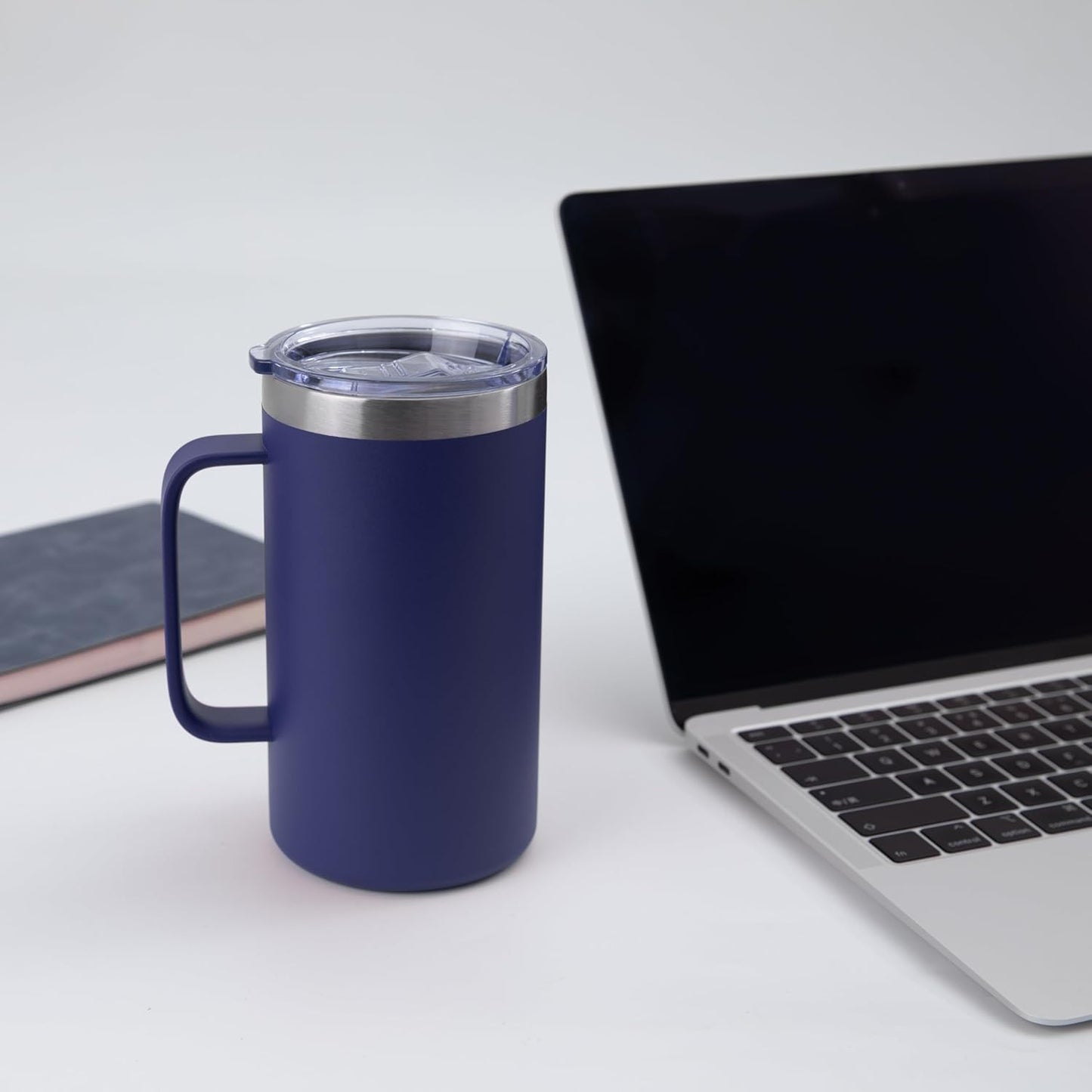 DOMICARE 24oz Mug with Handle and Lid, Stainless Steel Coffee Mug, Reusable Insulated Cup, Travel Mug with Handle, Double Wall Vacuum Coffee Tumbler for Men and Women, Navy, Pack 1