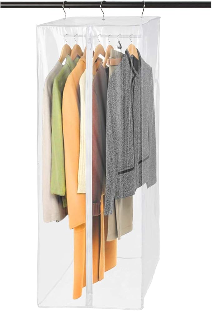 Garment Bag - Clear Hanging Closet Organizer - Durable Zippered Cover with Rod Protects Dresses, Suits, and Jackets from Dust and Moist- Top Metal Frame to Keep All Your Stuff in Shape- 42" x 20" x 15