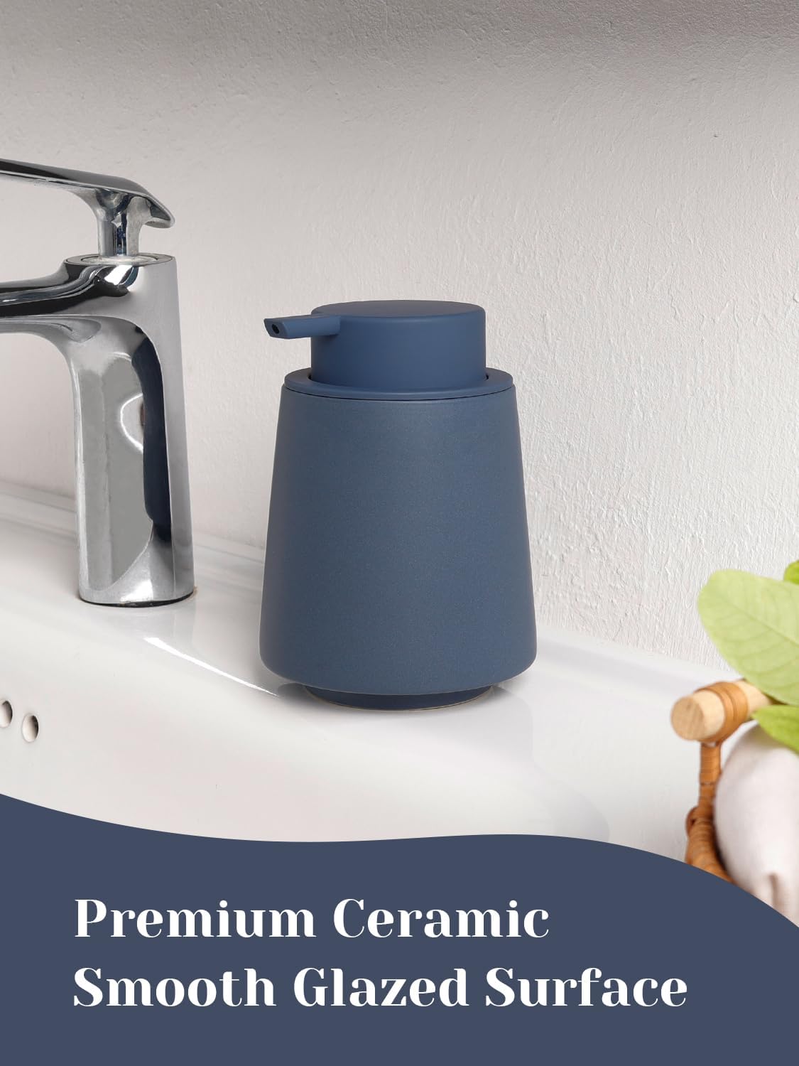 INGOFIN Ceramic Soap Dispenser, 14 oz Bathroom Hand Soap Dispenser, Liquid Dispenser with Pump, Refillable Modern Lotion Dish Dispenser for Kitchen, Matte Blue