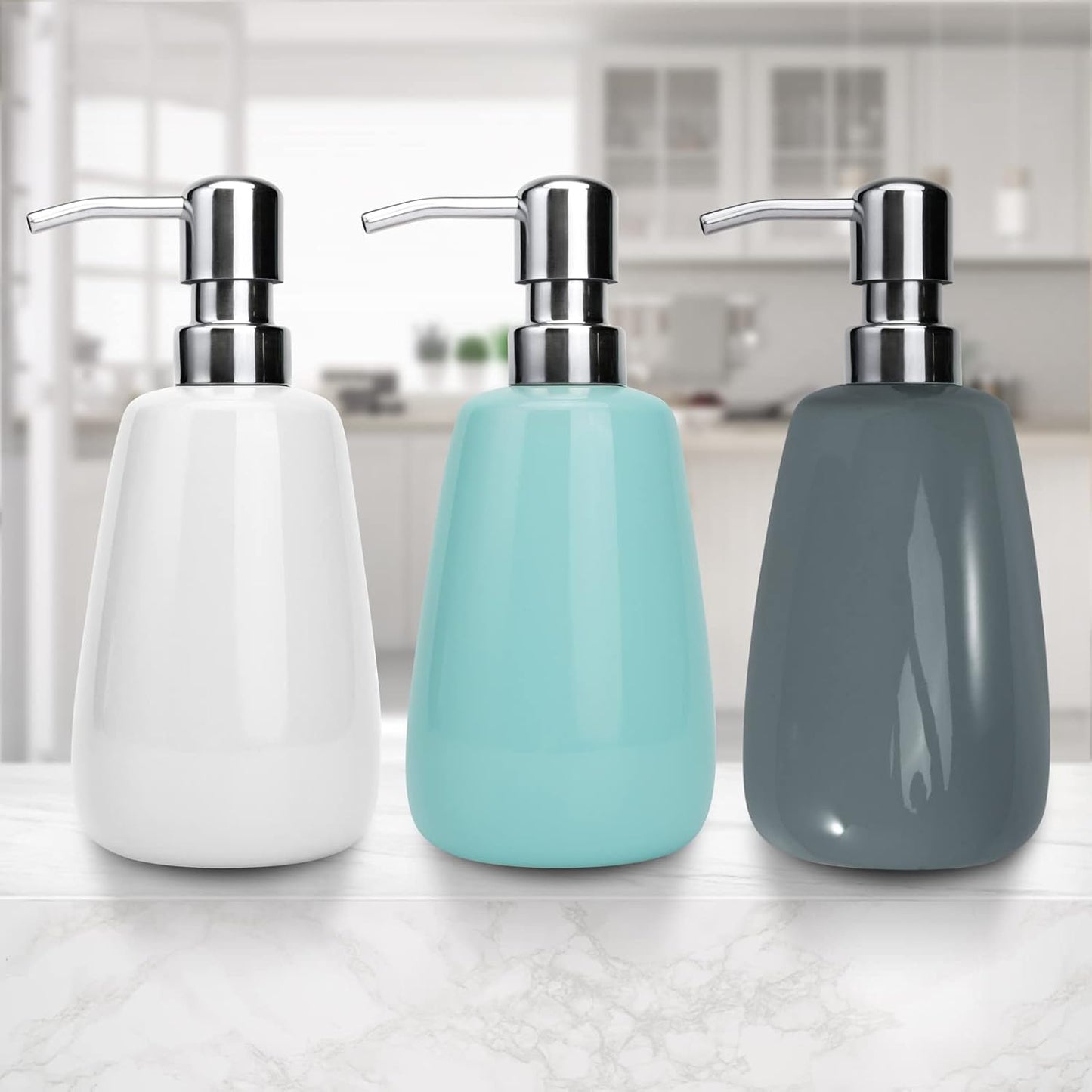 Hand Soap Dispenser Ceramics Bottles with Stainless Steel Pump Bathroom Empty Shampoo Bottles 10oz/300ml 2.76 inches Tall and 1.18 inches Wide