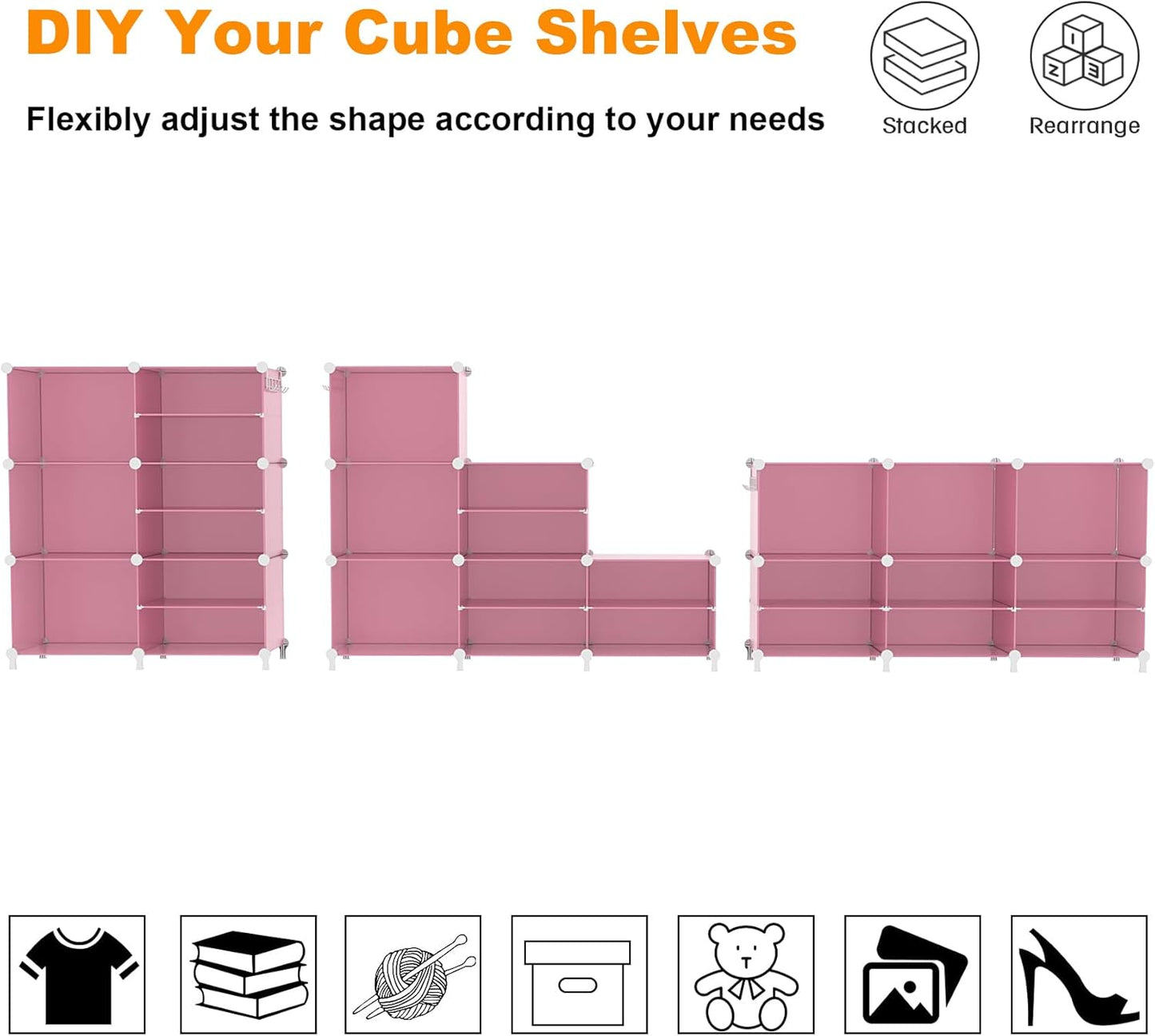 AWTATOS Closet Organizer 6 Cube Storage Shelves Portable Closet Clothes Organizers and Storage Stackable Cubby Shelving for Closet Bedroom Living Room Pink