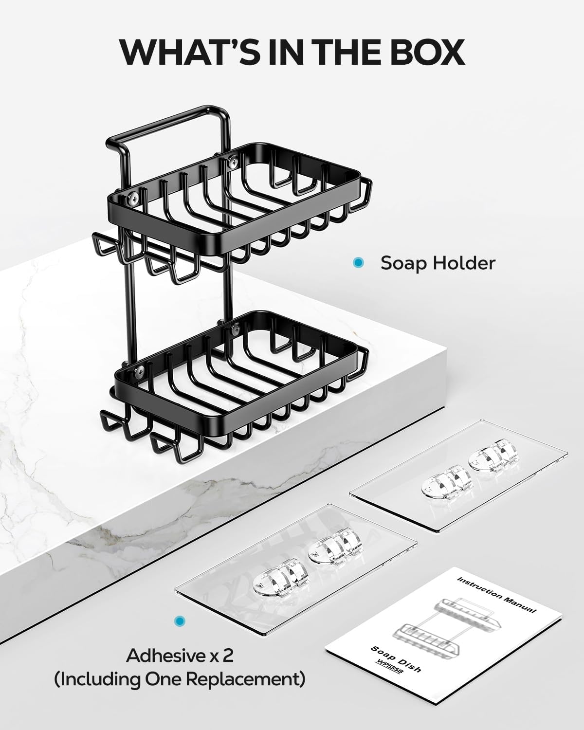 Nieifi Adhesive 2 Tier Bar Soap Holder, Stainless Steel for Shower Wall, Soap Dish for Bathroom, Black