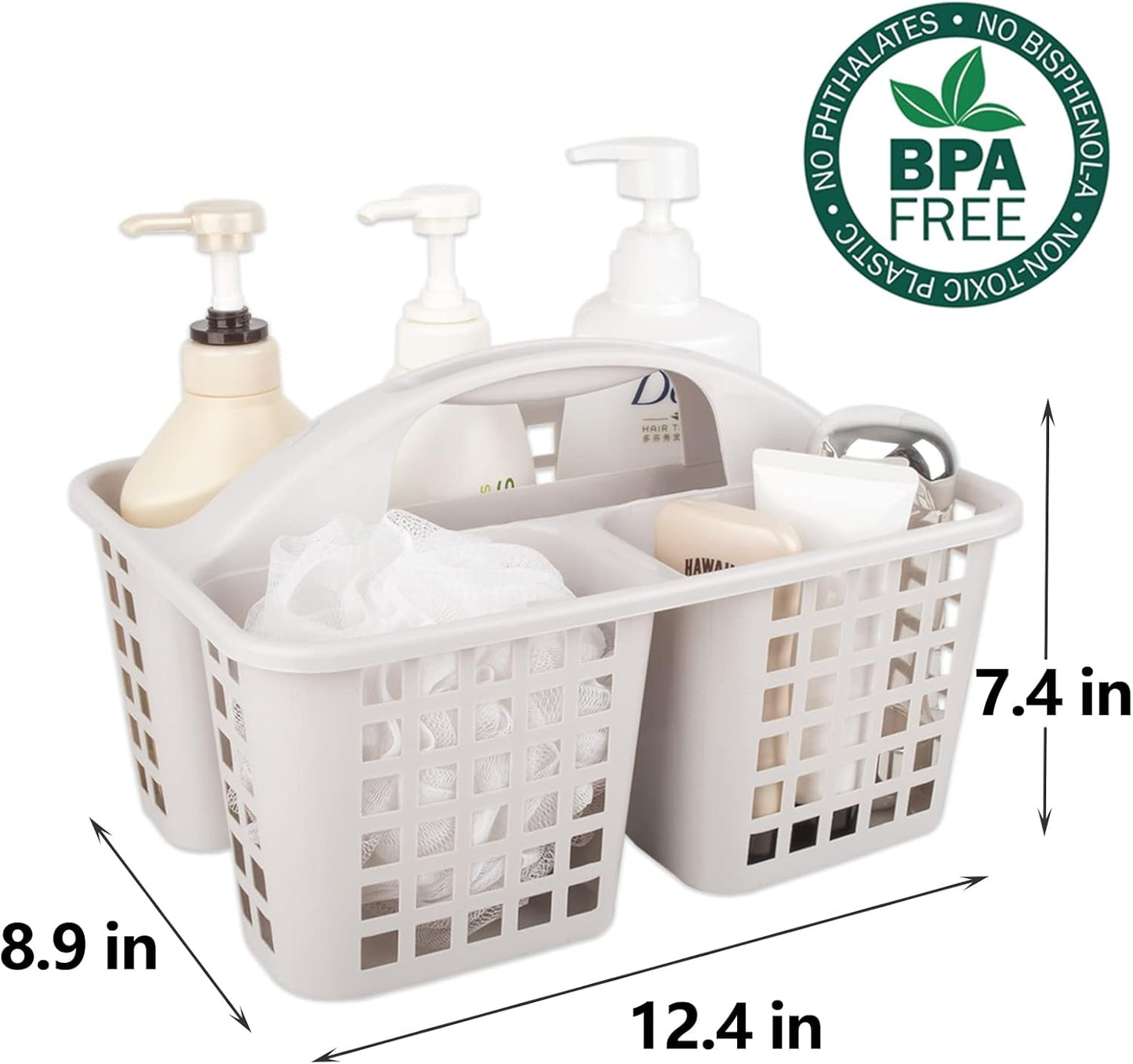 Portable Shower Caddy Basket with Compartments Cleaning Supplies Organizer with Handle Plastic Storage Divided Tool Bin for Bathroom, Bedroom, Kitchen, College Dorm, Garden, Under Sink, Light Grey