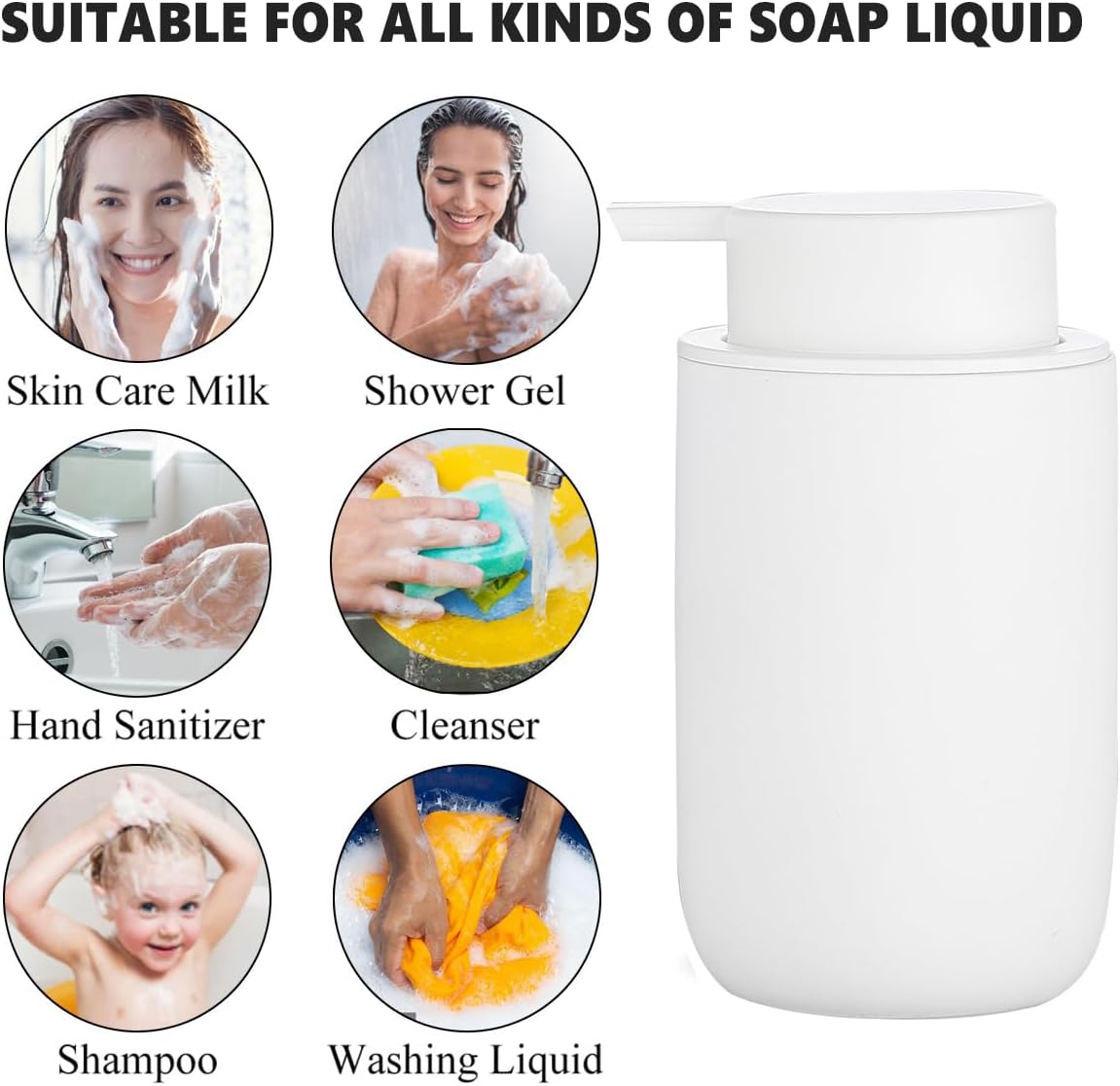 Foaming Soap Dispenser - White Ceramic Foam Dish Hand Soap Dispenser with Black Pump for Bathroom, Bathroom Dispenser Set for Modern Home Farmhouse Decor