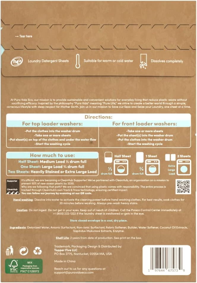 Laundry Detergent Sheets - 90 Sheets (up to 180 Loads) - Unscented - Ideal for Travel, Baby Clothes - Compact, Liquidless, Hypoallergenic, Eco-Friendly, Plastic-Free Solution