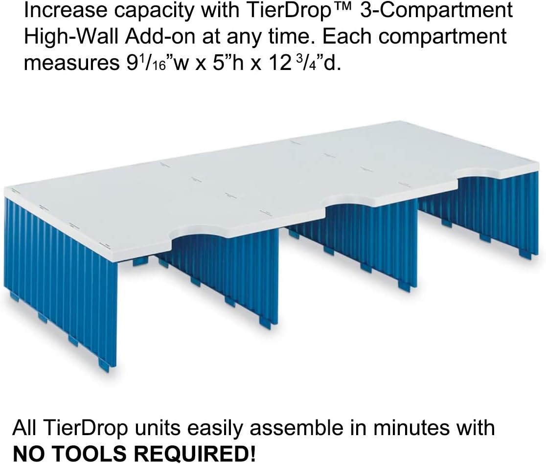 Ultimate Office TierDrop Jumbo 3-Compartment High-Wall (add-on Module) - Sorts Documents, Forms & Mail - Durable Construction Features Expandable, Modular, No-Tool Assembly Design (Gray w/Blue)