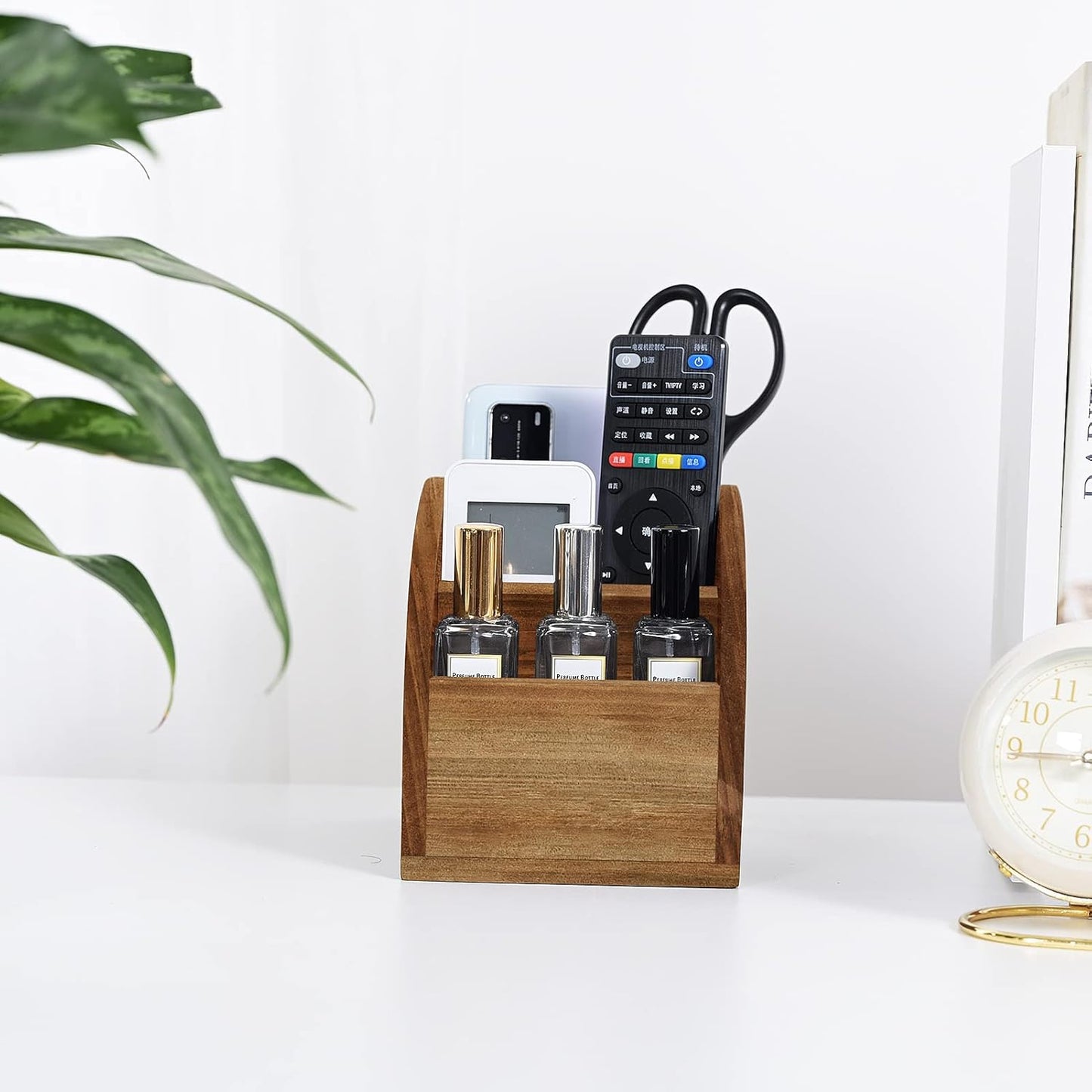 BONNY DODO Remote Control Holders Organizer Box for Table Small Solid Wooden Desk Farmhouse Home Decor Caddy Basket Store Tv Remote for Media Player,Pencil,Glassees&Office Supplies (Brown, S)