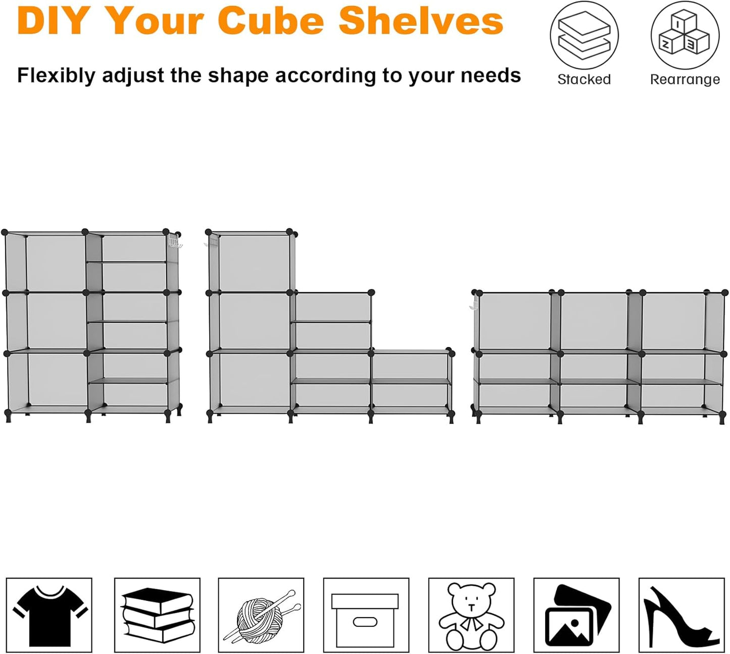 AWTATOS Closet Organizer 6 Cube Storage Shelves Portable Closet Clothes Organizers and Storage Stackable Cubby Shelving for Closet Bedroom Living Room Grey