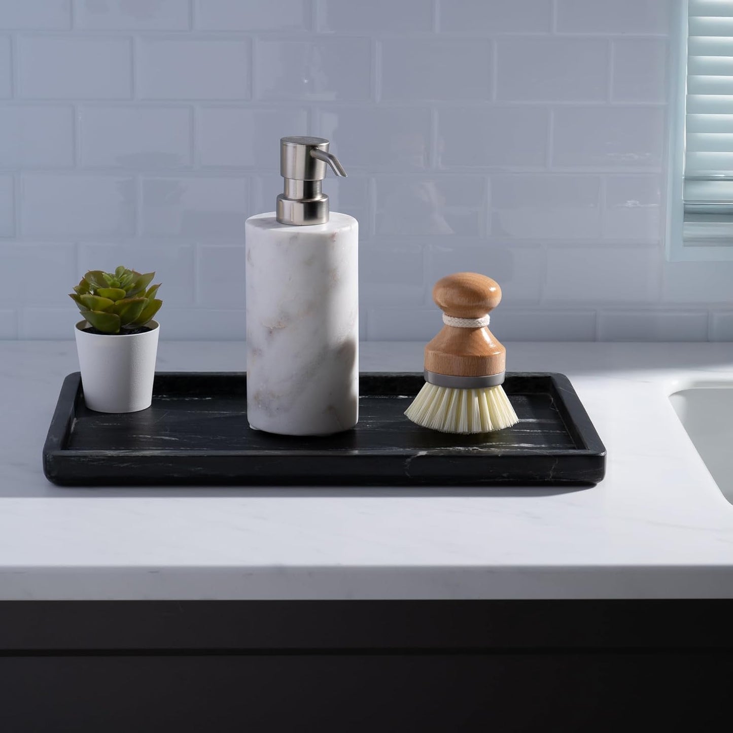 Cork & Mill Black Marble Tray for Bathroom Countertop, Kitchen Counter, or Catchall - 13" x 7½" Large Vanity Tray for Skincare or Perfume - Handcrafted Natural Marble Stone Organizer