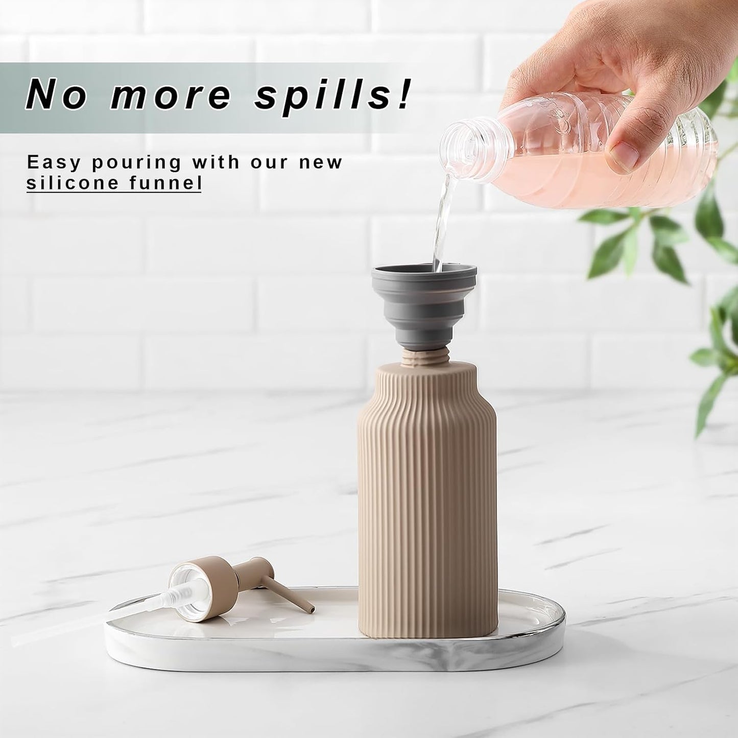 Modern Matte White Soap Dispenser for Bathroom,14oz Ceramic Soft Touch Hand Lotion Dispenser with Pump,Liquid soap Dispenser for Kitchen Rubber Paint (Khaki)