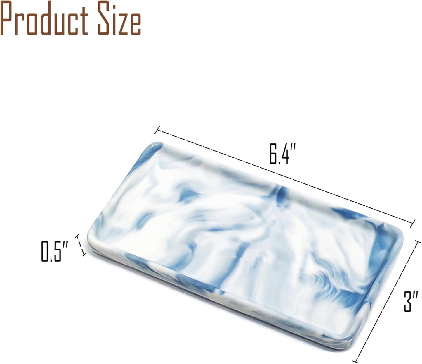 6.4" Porcelain Small Bathroom Tray, Ceramic Countertop and Vanity Tray for Cosmetics, Perfume, Jewelry, Candle - Kitchen Soap Tray for Kitchen Counter (Blue)