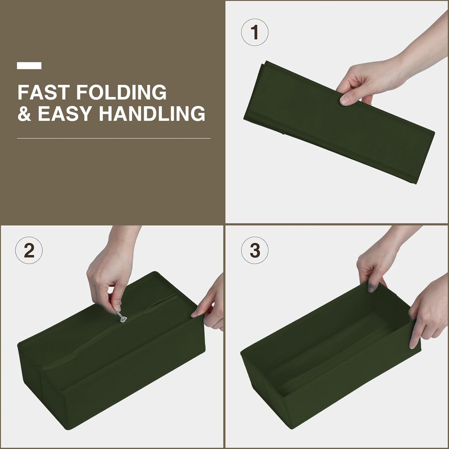 DIMJ Drawer Organizers Clothes, Set of 4 Dresser Organizer Bins, Fabric Closet Organizers and Storage, Shallow Drawer Dividers for Nursery, Clothing, Baby Clothes, Socks, Underwears, Tie (Green)