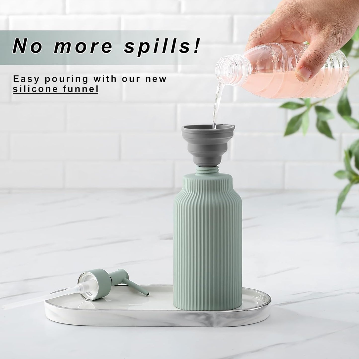 Modern Matte White Soap Dispenser for Bathroom,14oz Ceramic Soft Touch Hand Lotion Dispenser with Pump,Liquid soap Dispenser for Kitchen Rubber Paint (Green)