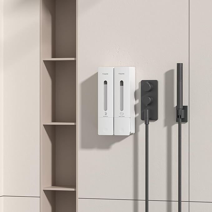 1984 Shampoo and Conditioner Dispenser Wall Mount Shower Dispenser 2 Chamber No Drill Bathroom Set Shampoo Dispenser for Shower Wall Home Hotel 400ml x 2 White