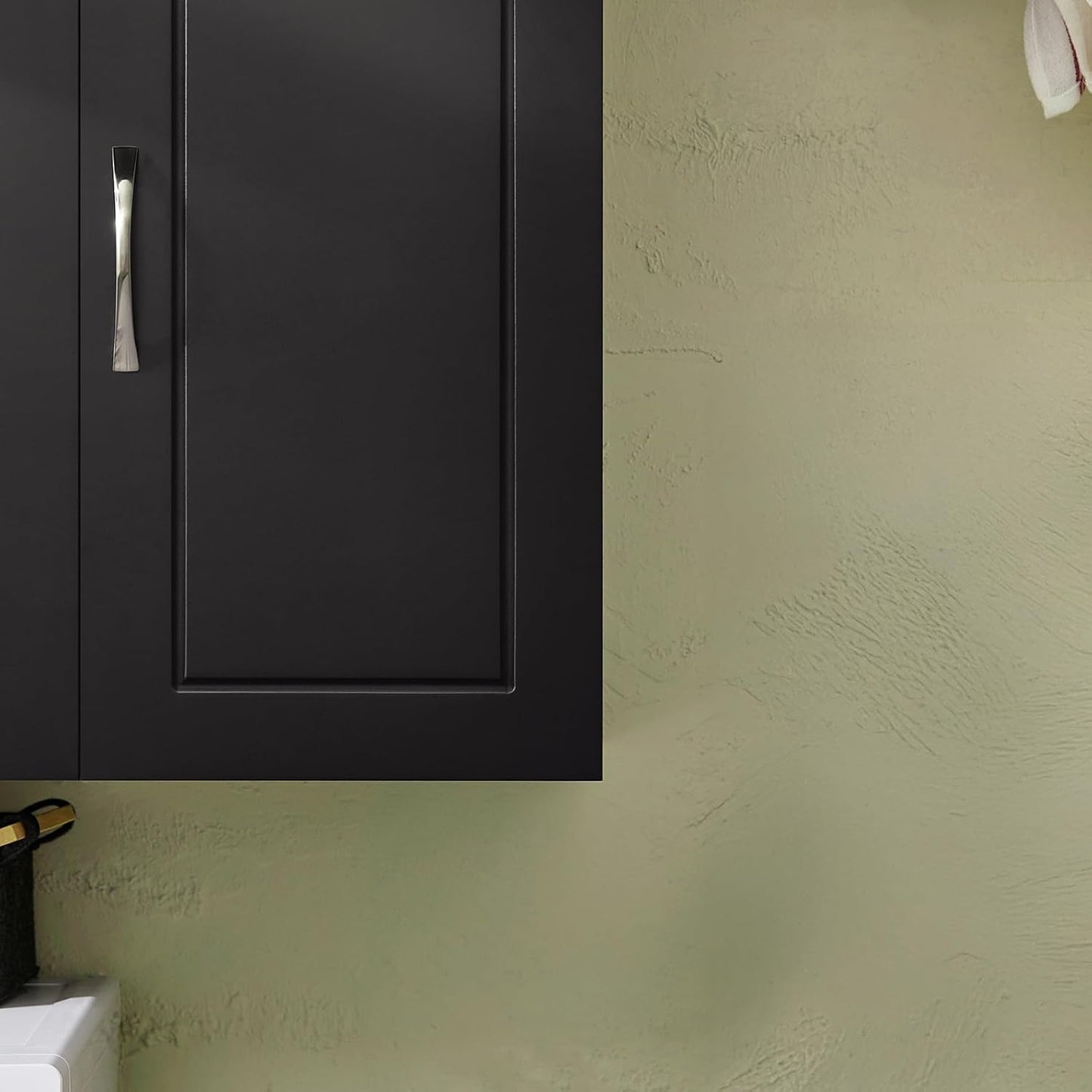 3-Doors Bathroom and Laundry Room Wall Cabinet with Adjustable Shelves, Wall Mounted MDF Storage Organizer Over Toilet or Washer, Black, HUS-FRG231-L