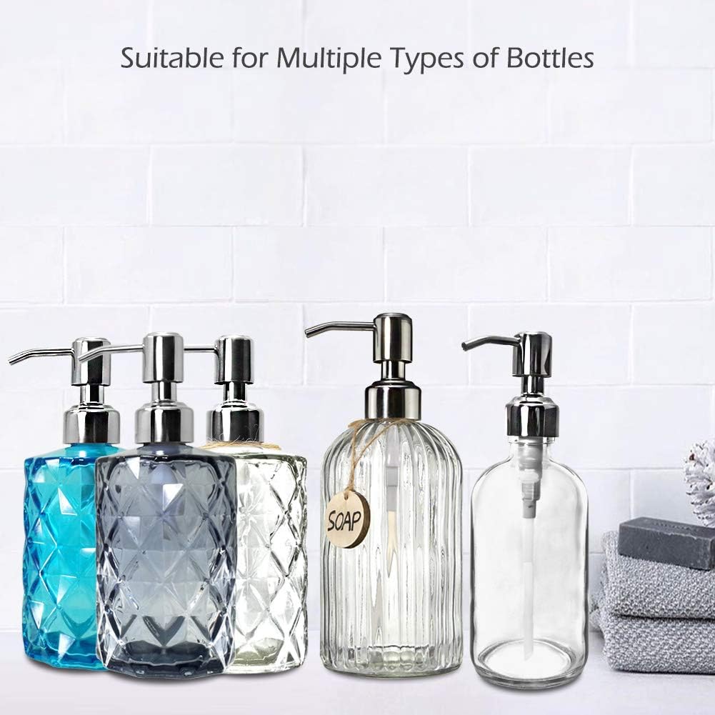 JASAI Durable 304 Rust Proof Stainless Steel Soap Pump, Kitchen Soap Dispenser Pump Replacement for Regular Mouth Bottle, 2 Pack