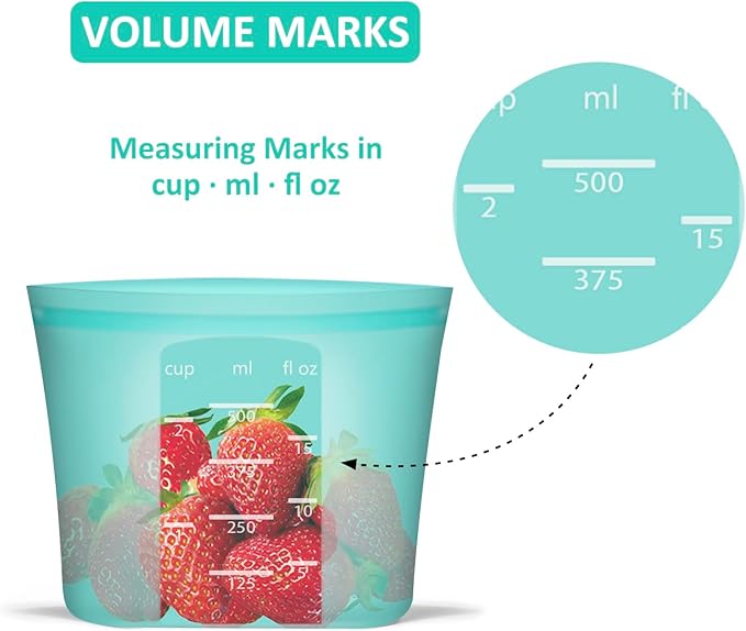 Reusable Snack Bags, 1 Pack, Stand Up 100% Silicone Reusable Storage Bag, Ziplock Silicone Food Storage Containers Snack Size, Freezer Microwave Oven Dishwasher Safe, Aqua, 16oz