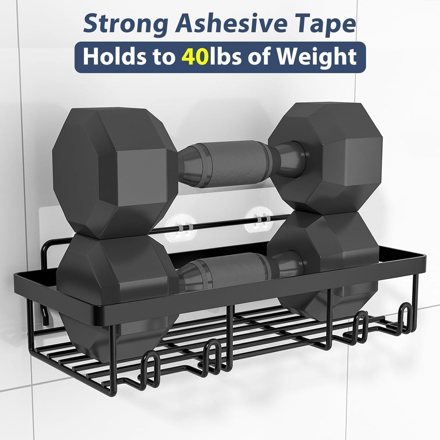 10 Pack Shower Caddy Organizer Rack Shelf for Inside Shower, Self Adhesive Wall Storage Basket Rustproof Stainless Steel Shampoo Holder Bathroom Accessory Decor Set, Black