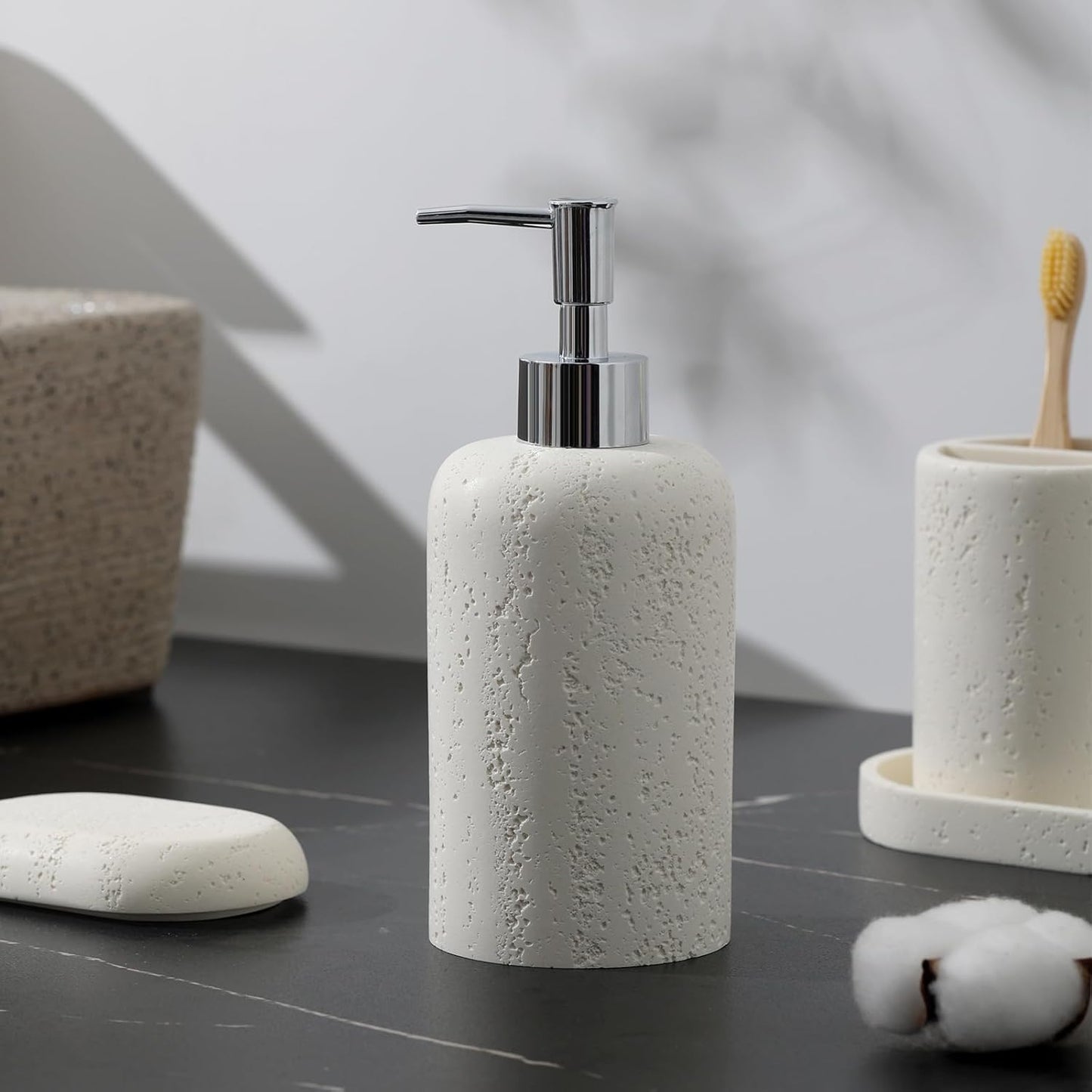 Bathroom Accessories Set, 5PCS Modern Bathroom Accessory Set with Soap Dispenser, Mouthwash Cup & Toothbrush Holder, Qtip Holder, Tray