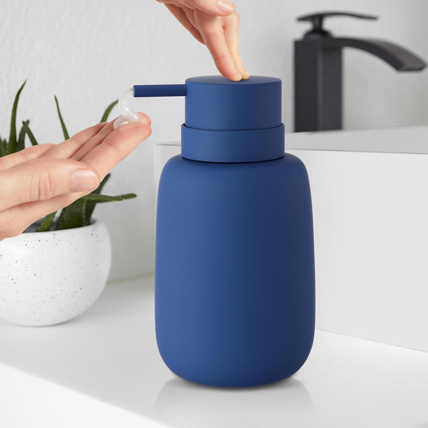 Blue Soap Dispenser Bathroom,Ceramic Soap Dispenser Lotion Pump Dish Soap Dispenser for Kitchen,16oz Refillable Liquid Hand Wash Dispenser for Bathroom (Rubber Paint)