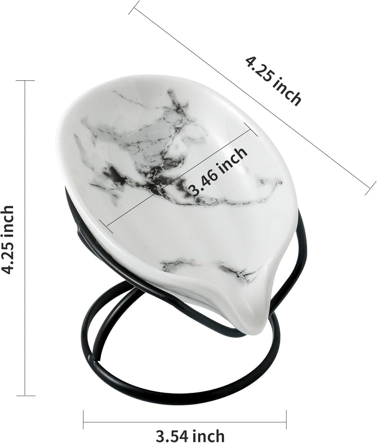 Leaf-Shaped Soap Dish – Premium Ceramic Soap Bar Holder with Self-Drainage System – Bar Soap Holder for Shower, Bathroom Sink, Kitchen – Waterfall Soap Dish with Stainless Steel Stand (Black)