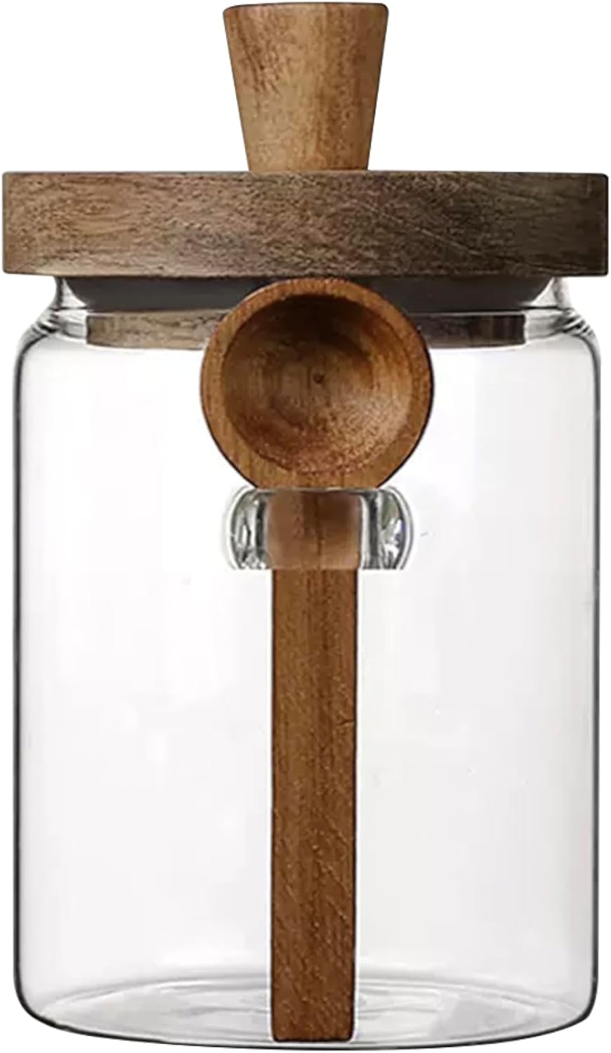 Glass Food Storage Jar with Acacia Wooden Lid and Spoon, Airtight Container for Cereals, Cookies, Snacks, Kitchen Canister Set (1 Pcs, Medium/20oz)
