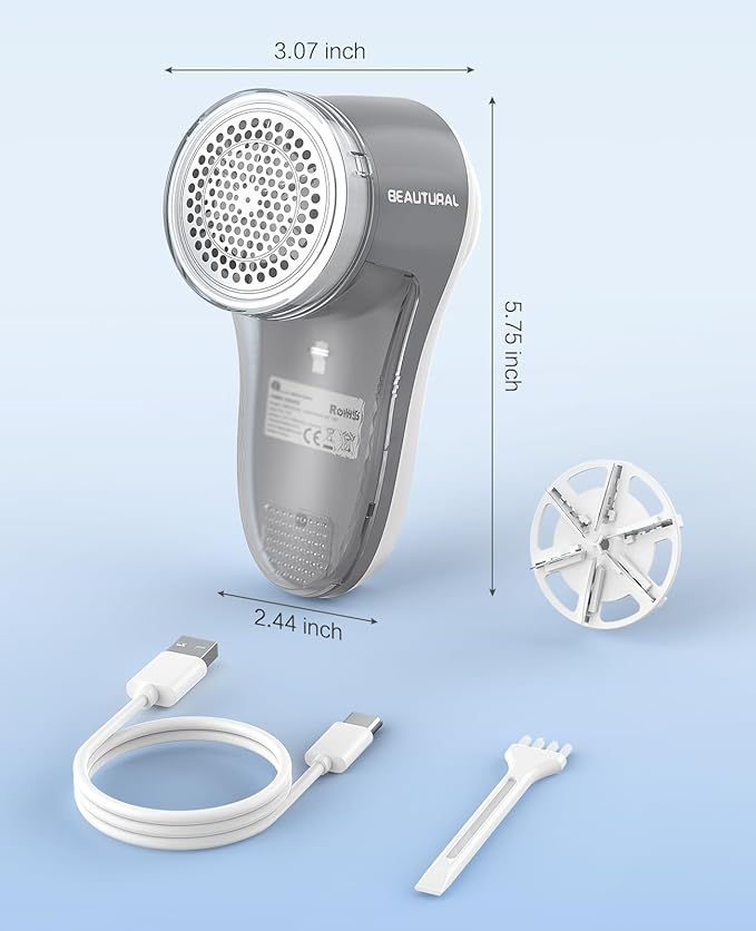 BEAUTURAL Fabric Shaver, Rechargeable Lint Remover for Clothes, Electric Lint Shaver with 6-Leaf Blades, Sweater Shavers to Fuzz, Lint Balls, Pillings, Bobbles for Clothes and Furniture