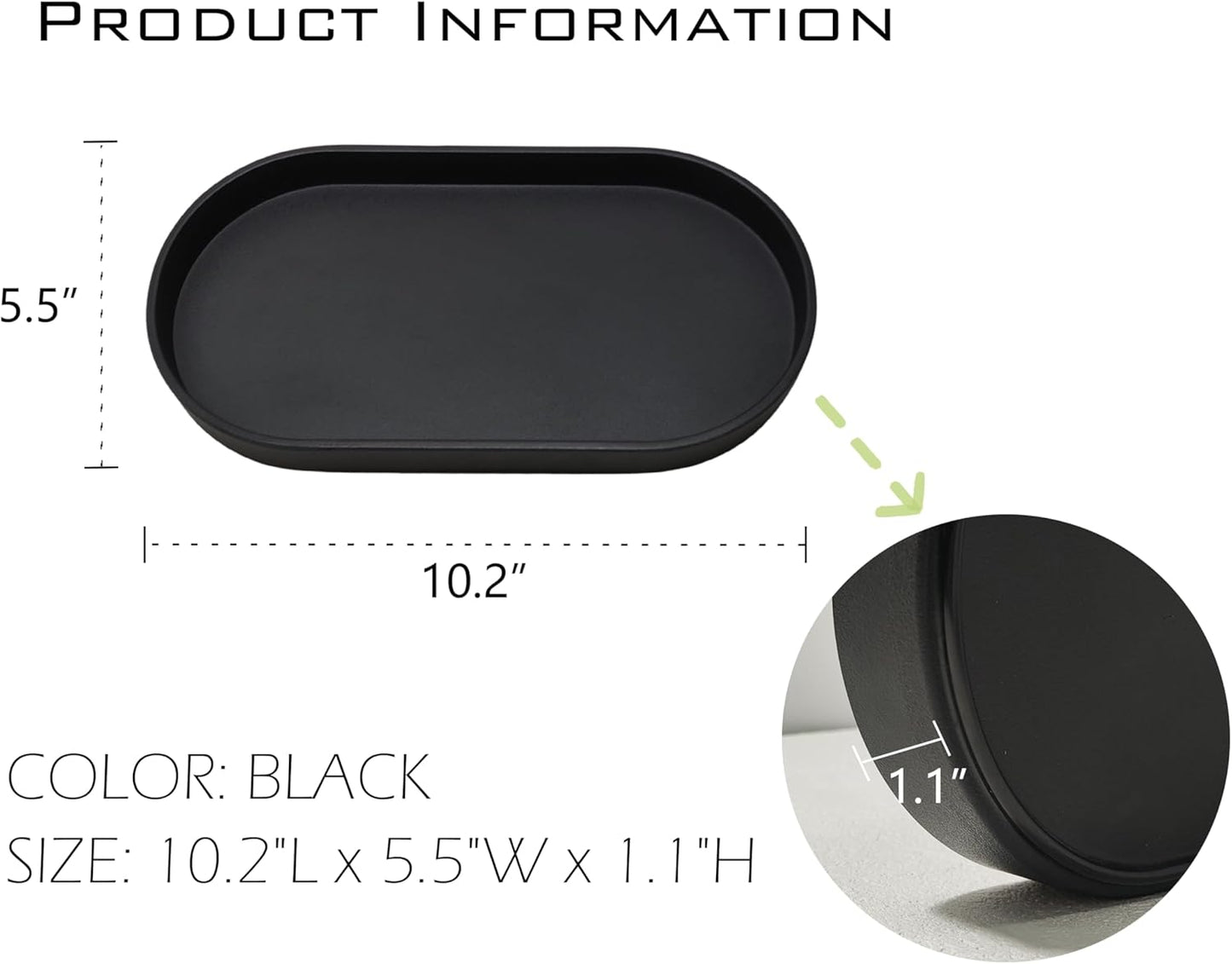 Black Small Tray (10 inch), Oval Tray for Kitchen Counter, Bathtub Bathroom Vanity Items, Countertop Organizer, Coffee Accessory, Bar, Serving Seasoning, Salt and Pepper, Soap, Perfume.