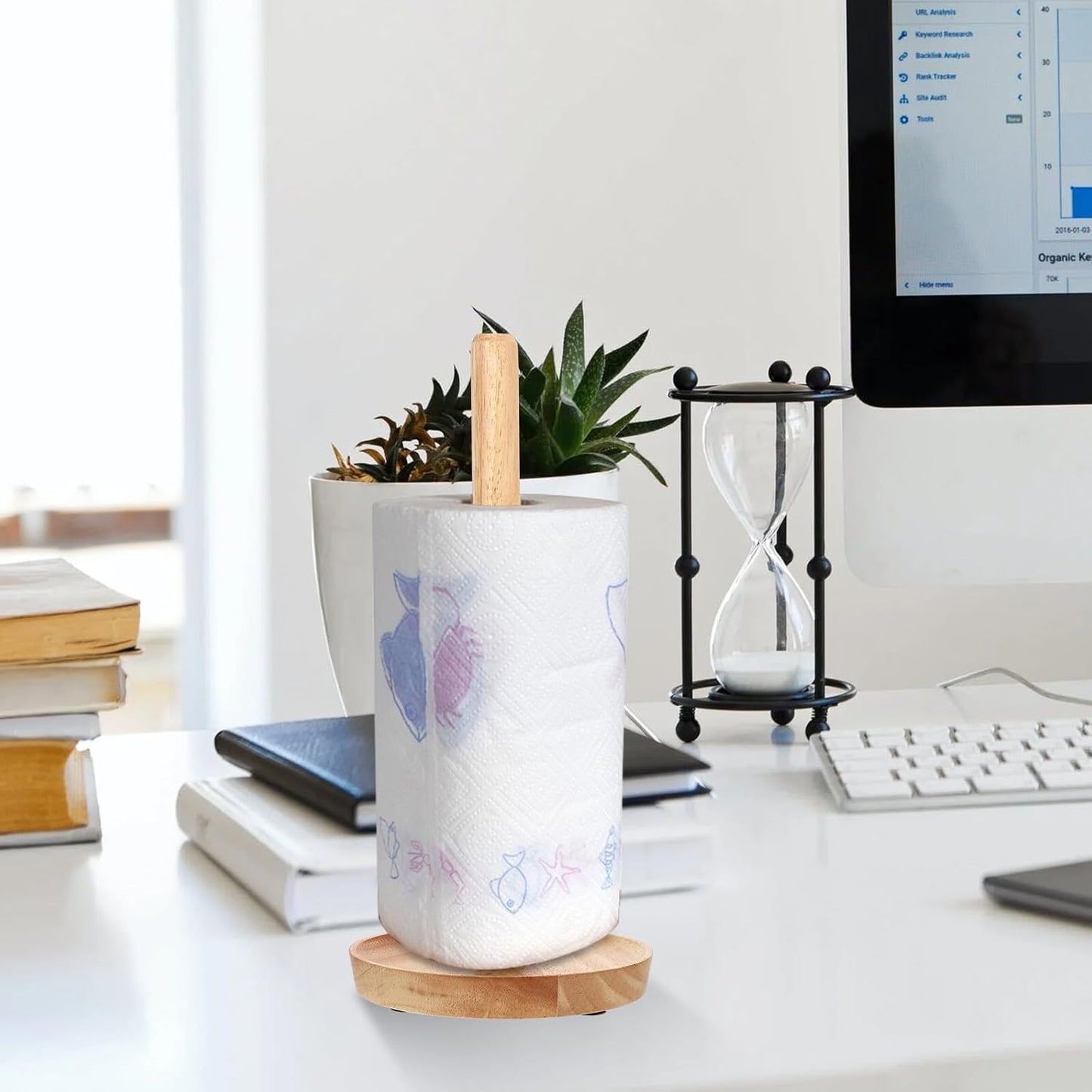 Solid Wooden Toilet Paper Holder Stand with Design and Rubberwood Base Freestanding Roll Paper Storage Rack for Bathroom Home Office and Apartment Use