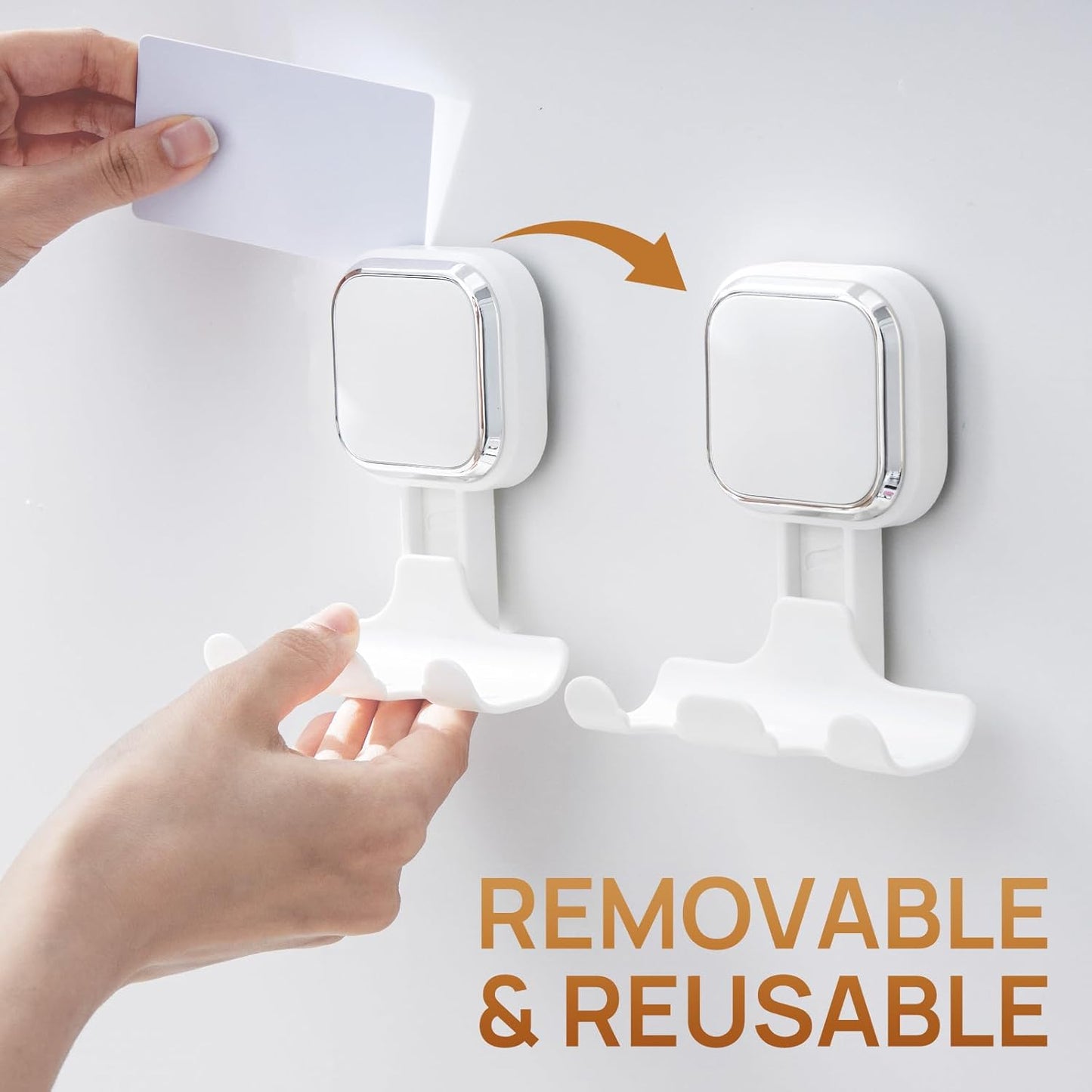 LEVERLOC Vacuum Suction Cup Razor Holder for Shower 2 Pack, Heavy Duty Shower Hooks for Towel, Loofah, Razor, Cell Phone, Damage-Free Hanging Plated Suction Cup Hooks, Easy to Install and Reuse, White