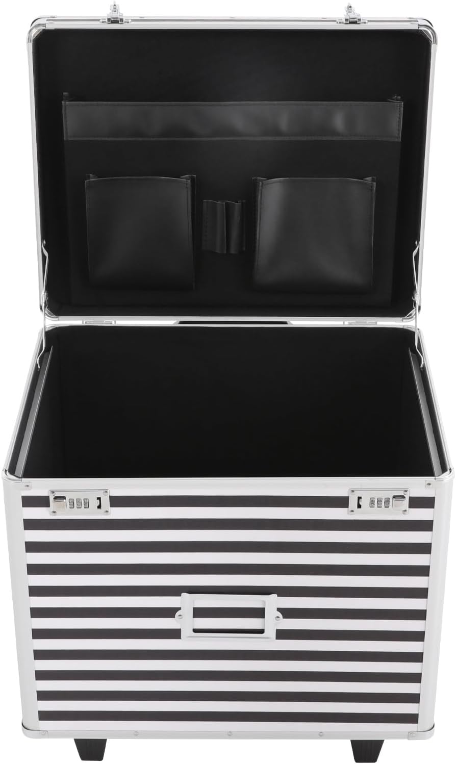Mobile Business Case, Locking Mobile Storage File Box with Telescopic Handle, Rolling File Box Metal, 19.2 x 15 x 16 Inches, Portable Files Storage Organizer for Office Home School (Striped Pattern)
