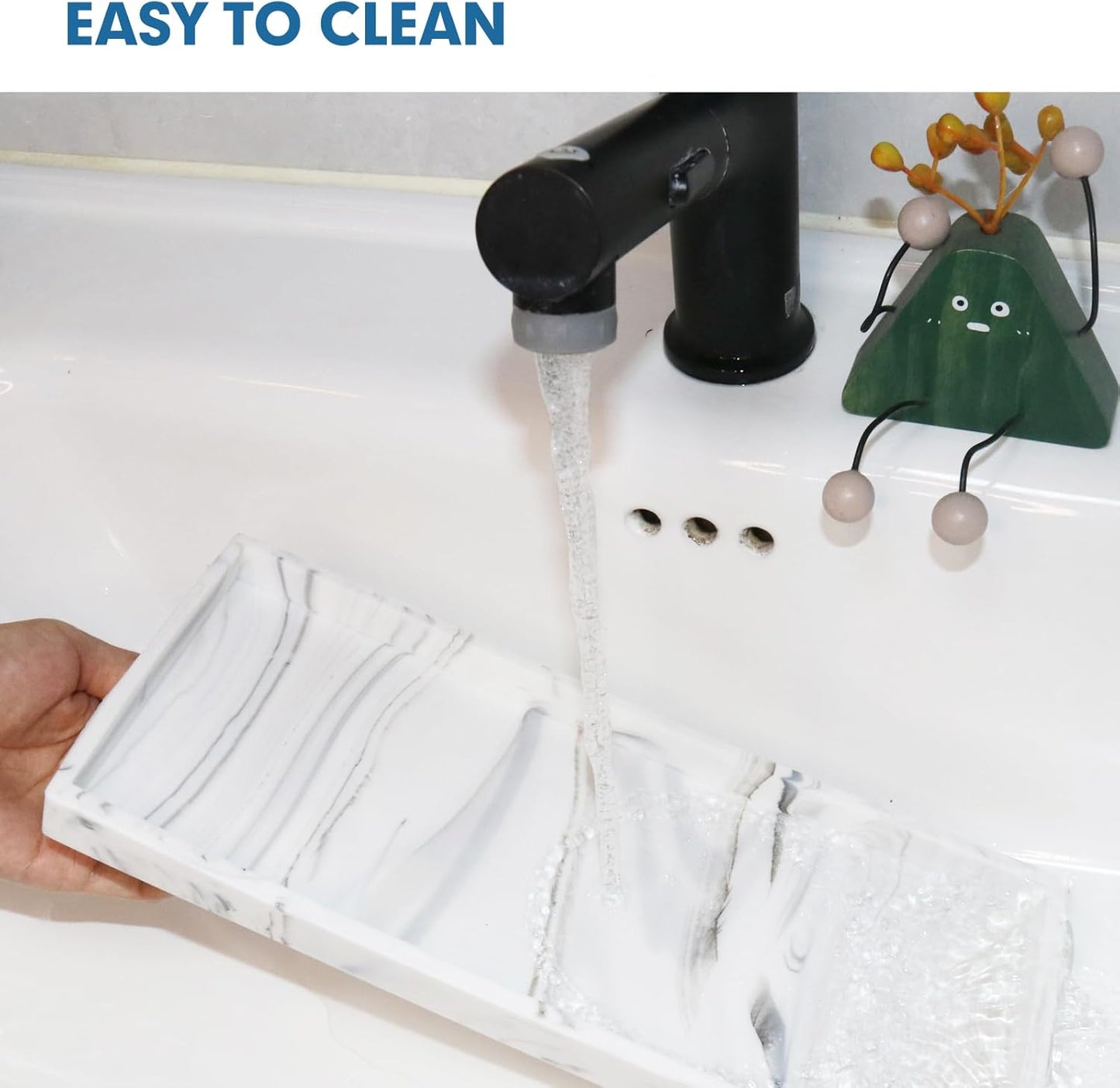 Bloss Counter Marble Tray and Soap Holder - 15.7" Silicone Bathroom Vanity Trays for Kitchen Counter, Toilet Tank Tray, Great Storage Trays for Perfume, Jewelry,Candle, Key