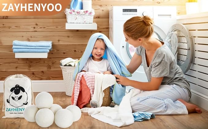 Organic Wool Dryer Balls Wool Balls for Dryer, Laundry Balls for Dryer Reusable 6P Reducing Clothing Wrinkles,Saving Drying Time and Fabric Fluffier 100% New Zealand Wool Lint Balls (24p White)